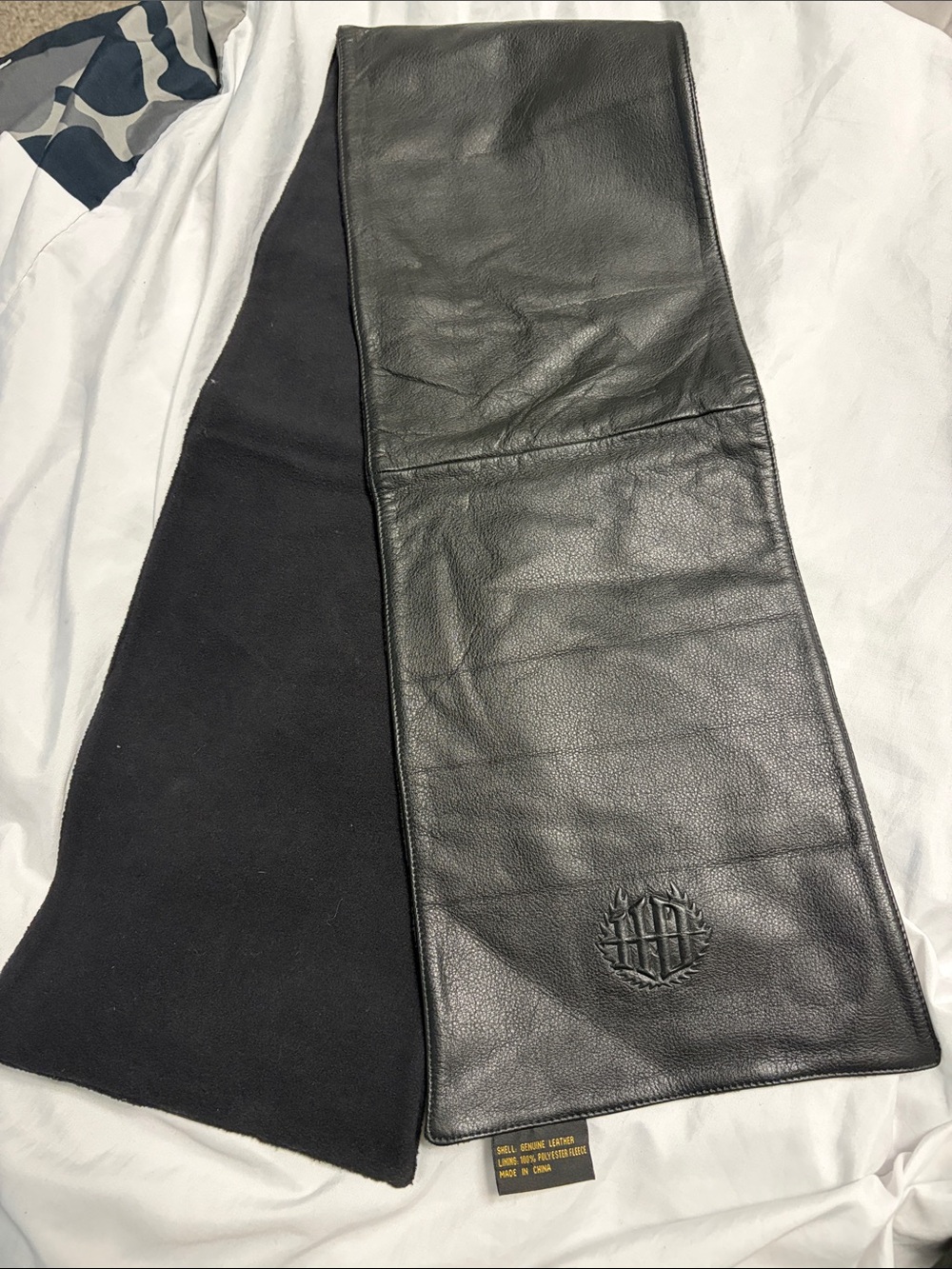 Harley Davidson Black Leather Scarf with Embossed Crest
